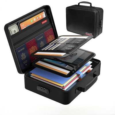 Caja organizadora de documentos ignífuga e impermeable - Estuche de almacenamiento de archivos de gran capacidad con cerradura, portacertificados y facturas para uso en el hogar y la oficina - Bolsa de documentos resistente a la humedad