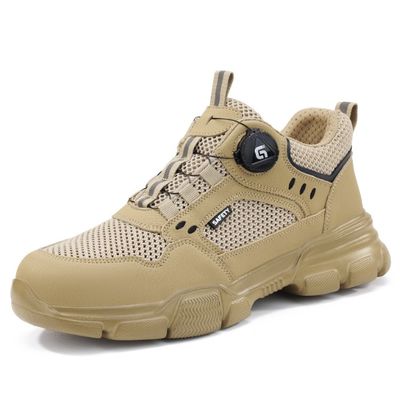 Calzado de seguridad ligero y transpirable de verano para hombres, resistente a los golpes y impactos, calzado de trabajo cómodo con botón inteligente